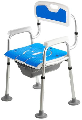 3-in-1-Nachtstuhl, robuster Toilettenstuhl mit extra breiter Sitzöffnung, Toilettenstuhl am Bett, Töpfchenstuhl für ältere und behinderte Menschen,Blau