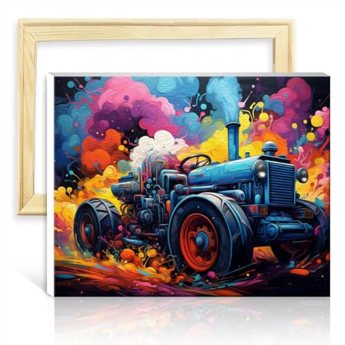 TANGFEIY Malen-nach-Zahlen-Set, Traktor, DIY, Malen nach Zahlen, digitales Gemälde, Acrylzahlen mit Pinseln für Eltern-Kind-Zeit, mit Rahmen (40 x 50 cm)