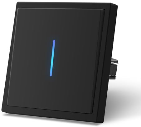 MVAVA Lichtschalter 1 Fach 2 Wege, Lichtschalter Unterputz mit Federanschlüsse, Seidig-Matte Wandschalter mit LED Kontrollleuchte, 80mm*80mm Schwarz, M3-Serie