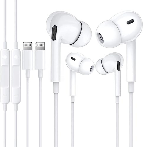 Apple MFi Certified iPhone Headphones Earbuds Earphones wtih Lightning Connector Compatible with iPhone 14 13 12 11 Pro Max X XS XR 8 7 Plus with Microphone (White)