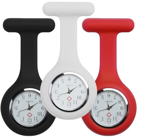 Krankenschwesteruhr, 3 Stück, Krankenschwesteruhr, Brosche, Silikon, Gesundheitswesen, Krankenschwestern, Taschenuhr mit Brosche, Infektionskontrolle, Taschenuhr mit Anstecknadel für