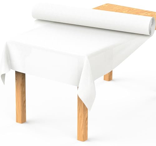 MOKANI Rollo de mantel de 1,1 m × 20 m, tela no tejida, rollo de mantel de papel desechable, mantel de tienda de cerveza, mantel lavable, adecuado para fiestas, cumpleaños, bodas, color blanco