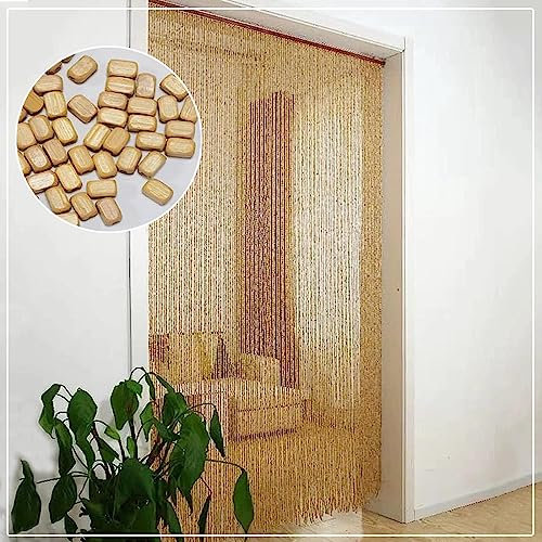 Handmade Bamboo Bead Curtain 80×200cm 90×200cm 100×200cm Natural Wooden Beaded Curtains for Home Decor Fly Screen Room Divider String Beaded Curtain for Closet Doorway Patio 140strands (140×240cm)