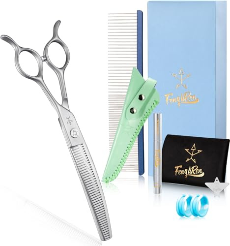 High-end Professional Dog Grooming Curved Thinning Scissors Teeth Blending Shears Pet Texturizing Thinner Blender Shears 7 Inch Extremely Very Sharp Made Of Stainless Steel Alloy For Dog Cat Groomer