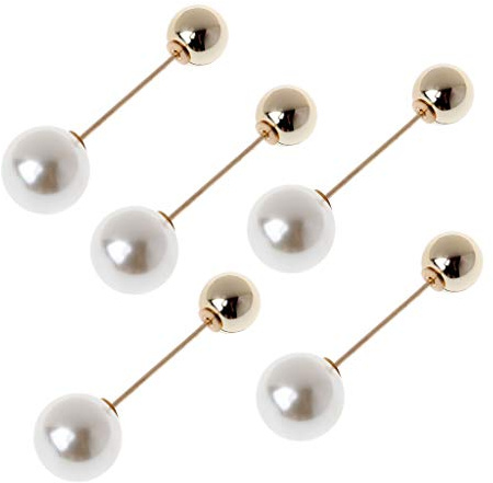 ZORESCOLEO Lot de 5 broches imitation double perle pour pull, châle, écharpe, bijoux, décoration, vêtements, épinglette pour W, as the pic show, Métal