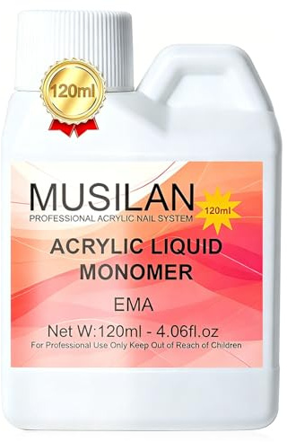 MUSILAN 120ml Acryl Liquid für Acrylic Nägels, EMA-Monomer Acrylflüssigkeit für Nägel-Superstarke Non-Yellowing Acrylflüssigkeit Nagelset für Nageldesign in Anfänger und Studio Qualität