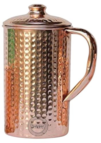 Brocca in rame martellata fatta a mano per acqua potabile per i benefici per la salute dell'Ayurveda Brocca in rame tradizionale per bere 1,5 litri 50,7 once