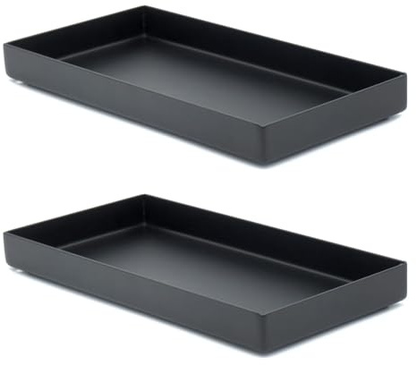 Edelstahl Dekotablett schwarz | 2er-Set | Ablageschale für Küche und Bad, rechteckig | Deko Tablett schwarz matt | Bad Organizer, auch als Schmuckschale geeignet | Badezimmer Deko