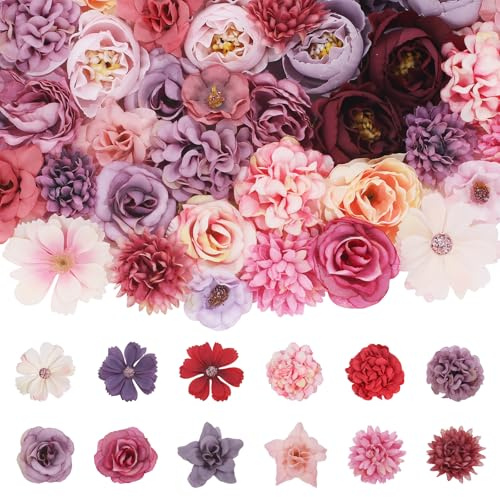 AYSYR 58 Stück Kunstblumen zum Basteln,Künstliche Blumen Farbenfroh,Fake Blumen für Hochzeit Home DIY,Blumen Deko Fake Flowers Stoffverschiedene Stile,Blumen Künstlich für Taufen