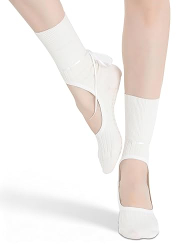 Olligey Pilates Stoppersocken Yoga Socken Damen Weiß Rutschfeste Rückfreie Yogasocken für Pilates Yoga Ballett und Tanz
