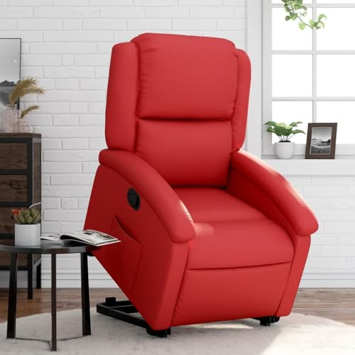 IBUQDDV Loungesitz Armlehnensessel Fernsehsessel Lesesessel Relaxsessel mit Aufstehhilfe Rot Kunstleder für Wohnzimmer Schlafzimmer