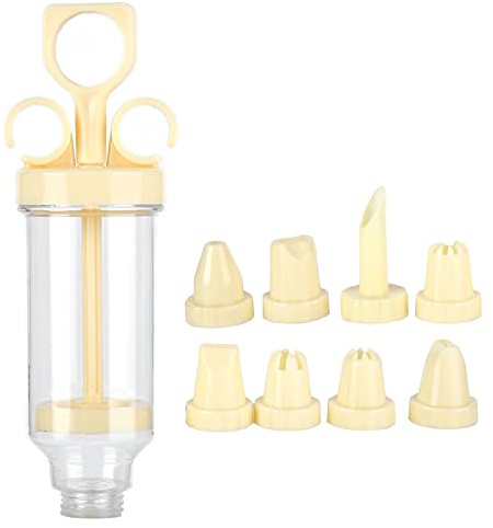 Cocoarm Set de Boquilla de Decoración de Pastelería 8pcs, Jeringa de Tuberías Transparentes con Ergonómico, Ideal para Decorar Pasteles y Hornear Bricolaje (【34380】 Beige Amarillo Bozo Pistola)