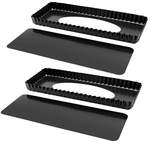 QKNOSM 2 stampi per torte con fondo di sollevamento, antiaderente, 35 x 11 cm, rettangolare, per torte e biscotti fatti in casa, 2 pezzi