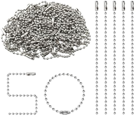 50 cadenas de bolas de 12 cm de largo, cadena de bolas de acero inoxidable con cierre de mosquetón, cadena de bolas plateadas en grandes cantidades para hacer joyas, llaveros, manualidades