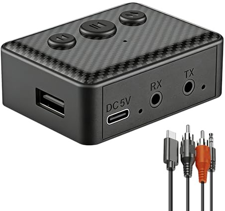 Greatzer Bluetooth Sender Empfänger 6.0 Bluetooth Adapter Receiver Transmitter 2-in-1, Wireless Audio Adapter für Auto,TV,Lautsprecher & Heimkino mit RCA, AUX 3.5mm & RCA Kabeln, USB Wiedergabe, HiFi