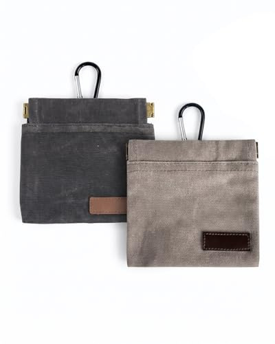 JIRVEX 2 bolsa premios perro con mosquetón, pequeños bolsos para snacks, bolsa de comida para adiestramiento, manos libres, algodón resistente al agua, gris y caqui, para paseos y escuela de perros