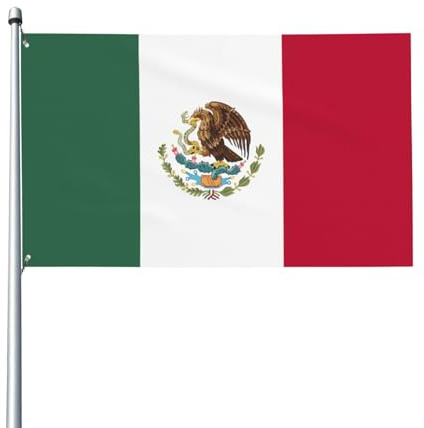 Bandera de México con diseño artístico, 90 x 150 cm, poliéster, impresión a una cara con doble visibilidad, resistente a la decoloración, ideal para decoración interior y exterior. Talla única.