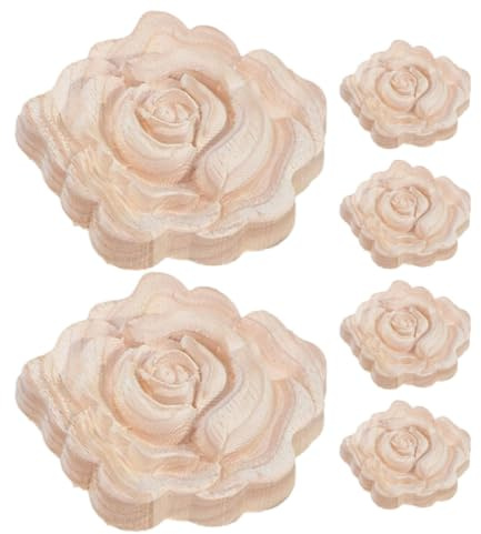 VINTORKY 6 Pezzi Rosa Stilizzata in Legno Beige Effetto Rilievo a Tre Dimensioni, Decorazioni da Parete per Mobili in Stile Vintage Europeo Romantico