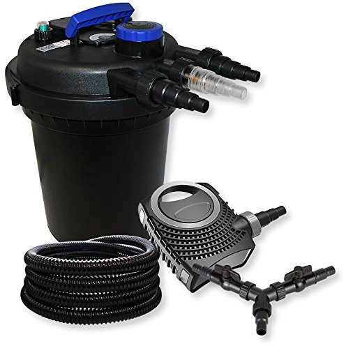 SunSun Komplettset: CPF-250 Teichdruckfilter bis 10000 L Teich mit 11W Teichklärer, NEO10000 SuperECO Teichpumpe 10000l/h 80W, 25m Teichschlauch 25 mm (1), Y-Verteiler