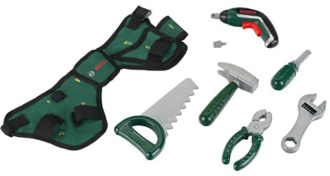 Theo Klein 8313 Bosch Werkzeuggürtel | Mit Hammer, Zange, Säge und vielen mehr | Mit batteriebetriebenem Ixolino | Maße: 76 cm x 24 cm 4,5 cm | Spielzeug für Kinder ab 3 Jahren