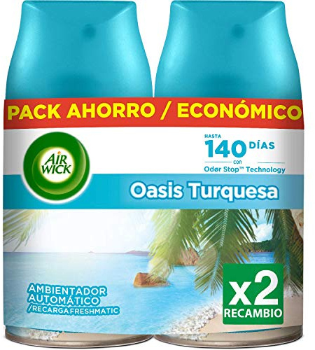 Air Wick Freshmatic Recambios de Ambientador Spray Automático, Esencia para Casa con Aroma a Oasis Turquesa - Pack de 2