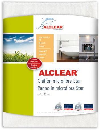ALCLEAR International 950006, Panno Speciale in Microfibra Star, Elimina Il Calcare Senza Sostanze Chimiche Né Detergenti, 40 x 45 cm, Bianco, a Trama Fine, Adatto a Persone Allergiche