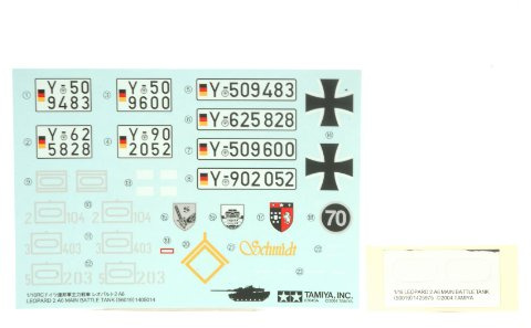 Tamiya 309400123 - Dekorbogen Leopard 2A6 56020, Modellbauzubehör