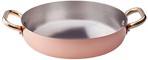 Pentole Agnelli ALCU11050 Tegame in Rame liscio stagnato a mano con 2 Maniglie in ottone, 50 cm