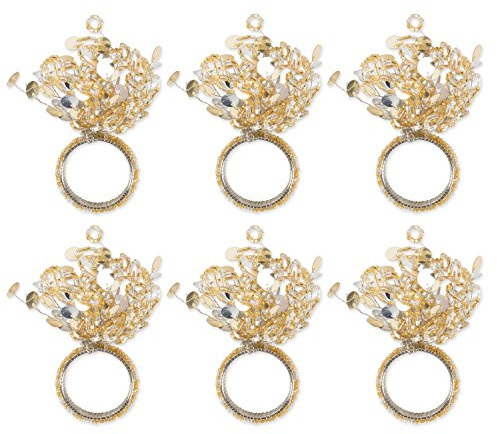 DII Christmas Thanksgiving Holiday Tabletop Décor Collection Decorative Napkin Ring Holder Set, 1.5 Diameter, Gold Beaded Sparkle, 6 Piece