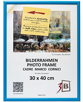 3-B Bilderrahmen ULM 30x40 cm - hell blau - Holzrahmen, Fotorahmen, Portraitrahmen mit Acrylglas