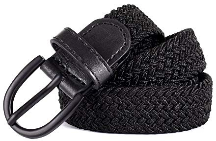 Mile High Life Junior geflochtene elastische Stretchgürtel | Dornschnalle | PU Loop-Endspitze | Jungen Mädchen | 2,5 cm breit (Black, Medium 56cm (71cm Length))