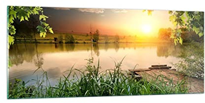 ARTTOR Glasbild 100x40cm Wandbild Glasdruck Landschaften Brücken - 3914 | Brücke See Panorama Groß Modern Dekoration Wohnzimmer Schlafzimmer Küche Wanddeko Kunstdruck Art Wall Decor ARTTOR