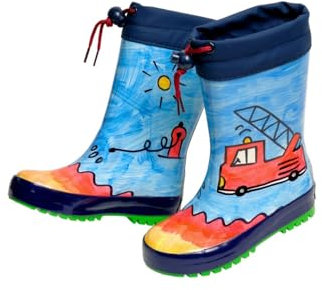 MAXIMO Kinder Gummistiefel Feuerwehr navy/hellblau/koralle 21
