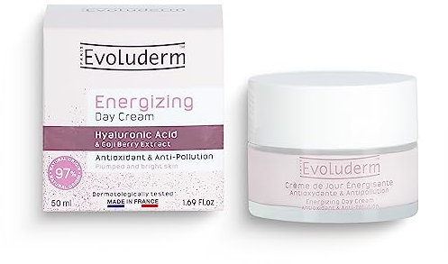 EVOLUDERM - Crème de Jour Énergisante Antioxydante & Anti-Pollution - 50 ml - 97% d'Origine Naturelle - Végan - Fabrication Française
