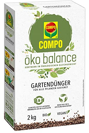 COMPO öko balance Gartendünger, Für alle Pflanzen geeignet, Auch ideal als Tomatendünger, Bio-Dünger, Vegan, 2 kg