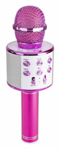 MAX KM01 Bluetooth Karaoke Microphone with MP3 Player - Pink, Wireless Karaoke Mic with Built-In Speaker, Echo Effect, LED Lights, Rechargeable Battery for Kids & Adults, Sing-Along Fun
