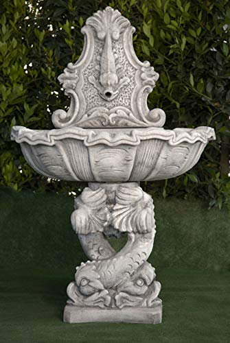 Fontaine murale en béton classique Poissons 80x50x125cm. - Fontaine de jardin décorative romaine style jardin anglais.- Fabriqué en Espagne.