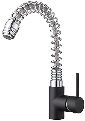JASSFERRY Kitchen Mixer Tap Heavy Duty Brass Black Body Single Lever Monobloc Sink Faucet with Chrome Spring Swivel Spout