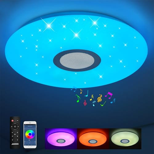 JDONG Led Deckenleuchte mit lautsprecher und Fernbedienung 54W Bluetooth Deckenlampe Dimmbar Rgb White Noise Runde für Schlafzimmer Wohnzimmer Badezimmer Kinderzimmer Küche 50cm