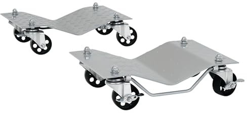 Cric de manœuvre DURHAND 2 pièces Aide à la manœuvre Changement de pneus Cric avec 4 roulettes pour voiture Gris 40,5L x 30B x 13,5H cm