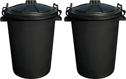 JMS we create smile 50l Bin Large Heavy Duty Plastic Bin Dustbin Storage Unit with Locking Lid for Home Garden Rubbish Waste Animal Feed (2, Black Bin)