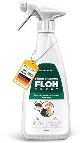 Silberkraft Flohspray für Umgebung 500ml, effektives Flohmittel gegen Flöhe, Zecken- und Milben, Flohspray für Wohnung und Möbel, ideal für Textilien, Hundebetten, Teppiche & Polster