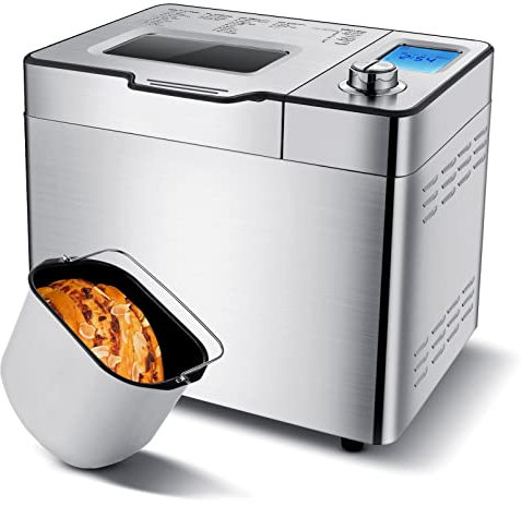 COOCHEER Macchina per il pane da 550 W con 25 programmi di cottura, contenitore per ingredienti automatico, 3 misure di pane e 3 colori di cottura