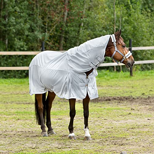 HORZE Pferdedecke Nevada Combo, Regendecke und Fliegendecke für Pferd und Pony, Grau, 115