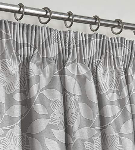 Intimates Luxury Jacquard Pencil Pleated Floral Pattern Curtain Pair Fully Lined (Silver Grey, 66 Wide x 54 Drop)