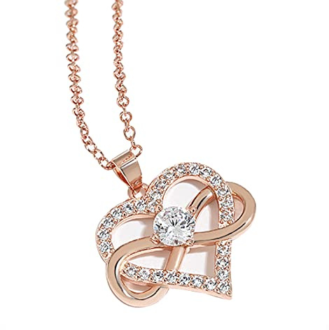 KONFEN Pendant Necklaces for Women, Rose Gold Rhinestone Necklace Love Heart Infinity Pendant, Forever Eternity Necklace Ladies Y Necklace Jewelry Gift for Girls Wife Girlfriend Birthday Christmas