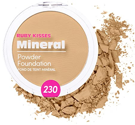 Ruby Kisses Mineral Pressed Powder Foundation, Medium to Full Coverage Natural Finish 0.35 Ounce (Natural Buff)