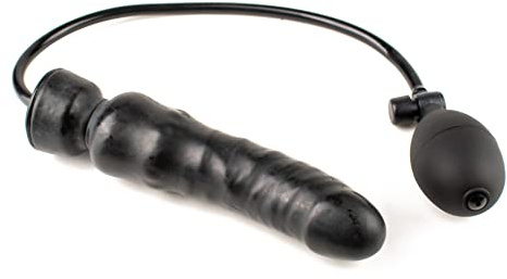 Rubberfashion Latex Dildo - realistischer Dildo geadert - aufblasbar mit Pumpe für Frauen und Männer schwarz fester Kern