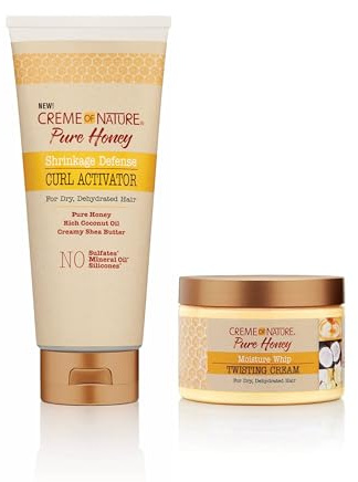 Creme of Nature DUO PACK Pure Honey : Crème de coiffage + Crème Activatrice de Boucles, à base de noix de coco, beurre de karité et miel, pour Cheveux Bouclés Frisés Crépus, Sans Rinçage