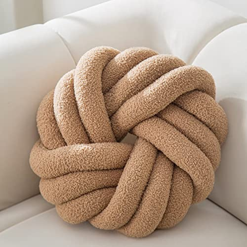 XIAIJIA Knot Pillow Ball Soft Khaki Round Throw Pillows Plush Beige Knot Throw Pillow for Couch Home Decorative Knotted Pillows for Bed Living Room Floor Pillow Cushions,14 inches